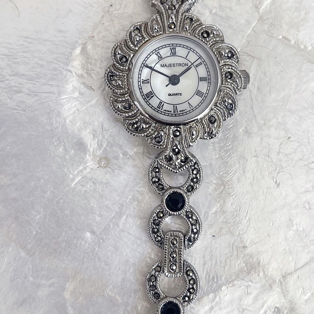 Majestron Marcasite/Mother of Pearl Bracelet Watch - Vintage